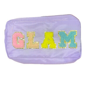 NEW GLAM Varsity Patch Purple Cosmetic Bag Makeup Jewelry Skincare Travel clutch